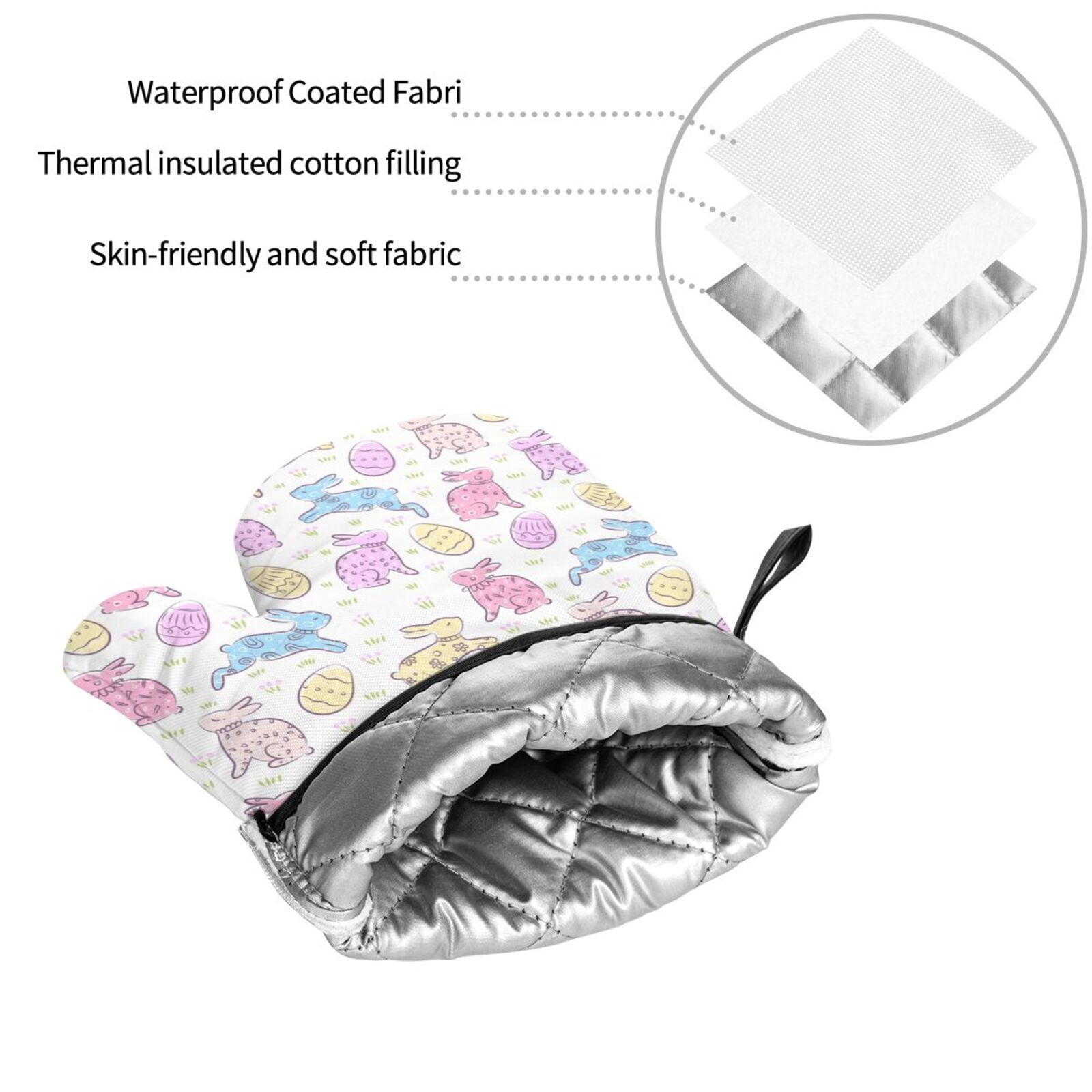 Naloa Easter Colorful Rabbit Oven Mitts and Pot Holders 4 pcs Set, Cooking Baking Grilling Kitchen Oven Glove for Cooking