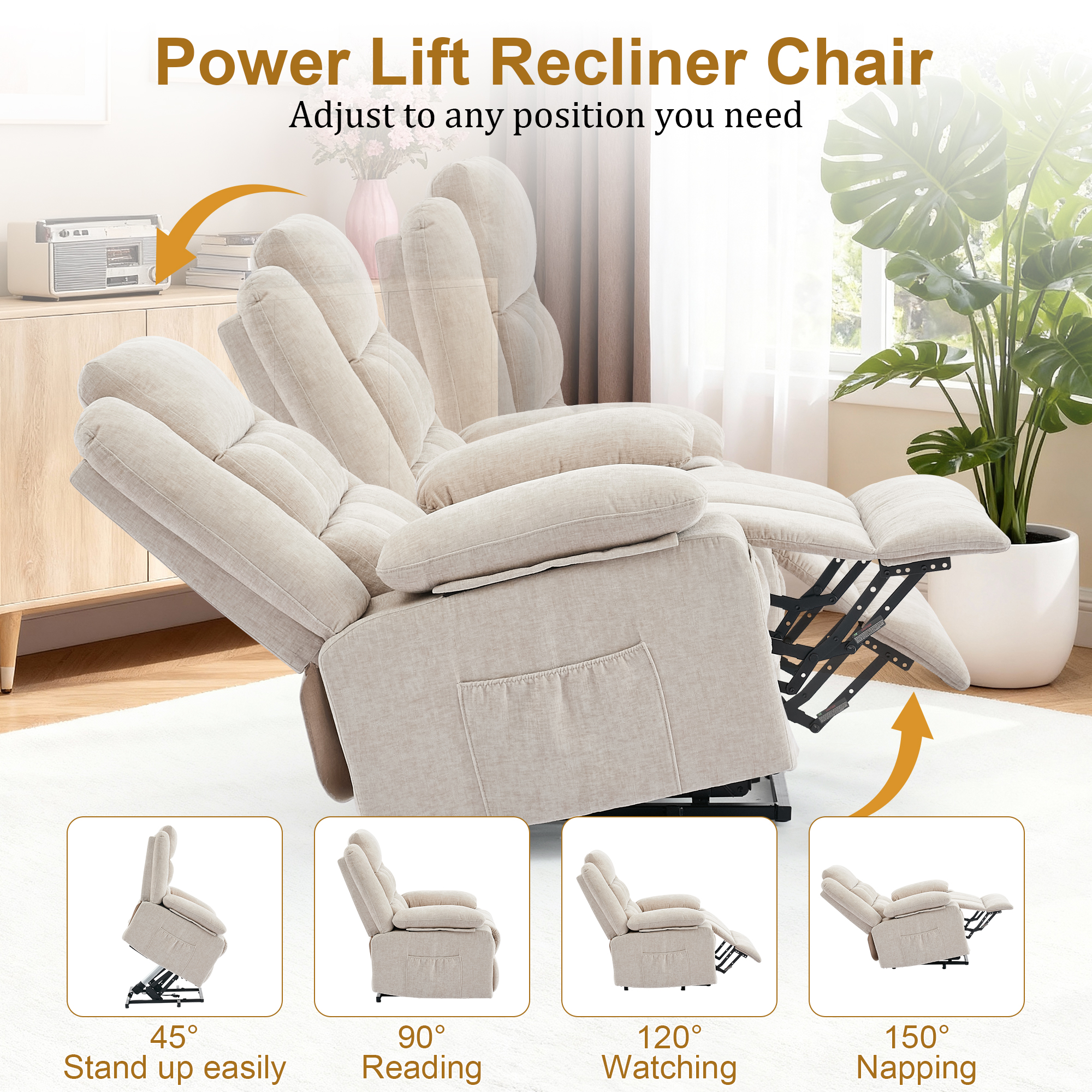 Korser Power Lift Recliner for Elderly with Heat and Massage Recliner Chair with Infinite Position Electric Lift Chair for Living Room,Khaki