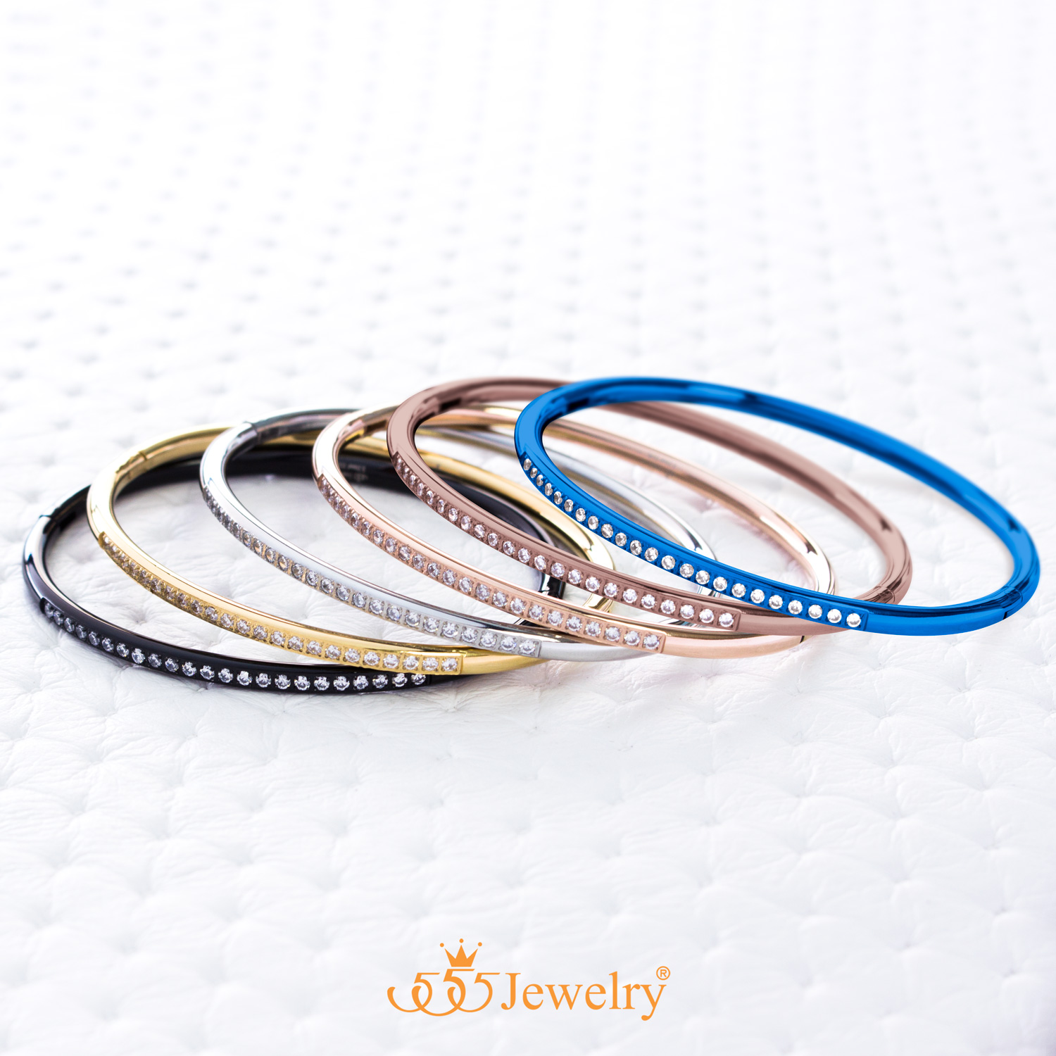 6.5" Stainless Steel Bangle Bracelet – Cubic Zirconia, Belt Buckle Style, Gift Boxed