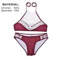 thumbnail image 2 of Fashion Women's Lace Splicing Halter Padding Tank Bikini Set, Wine, 2 of 5