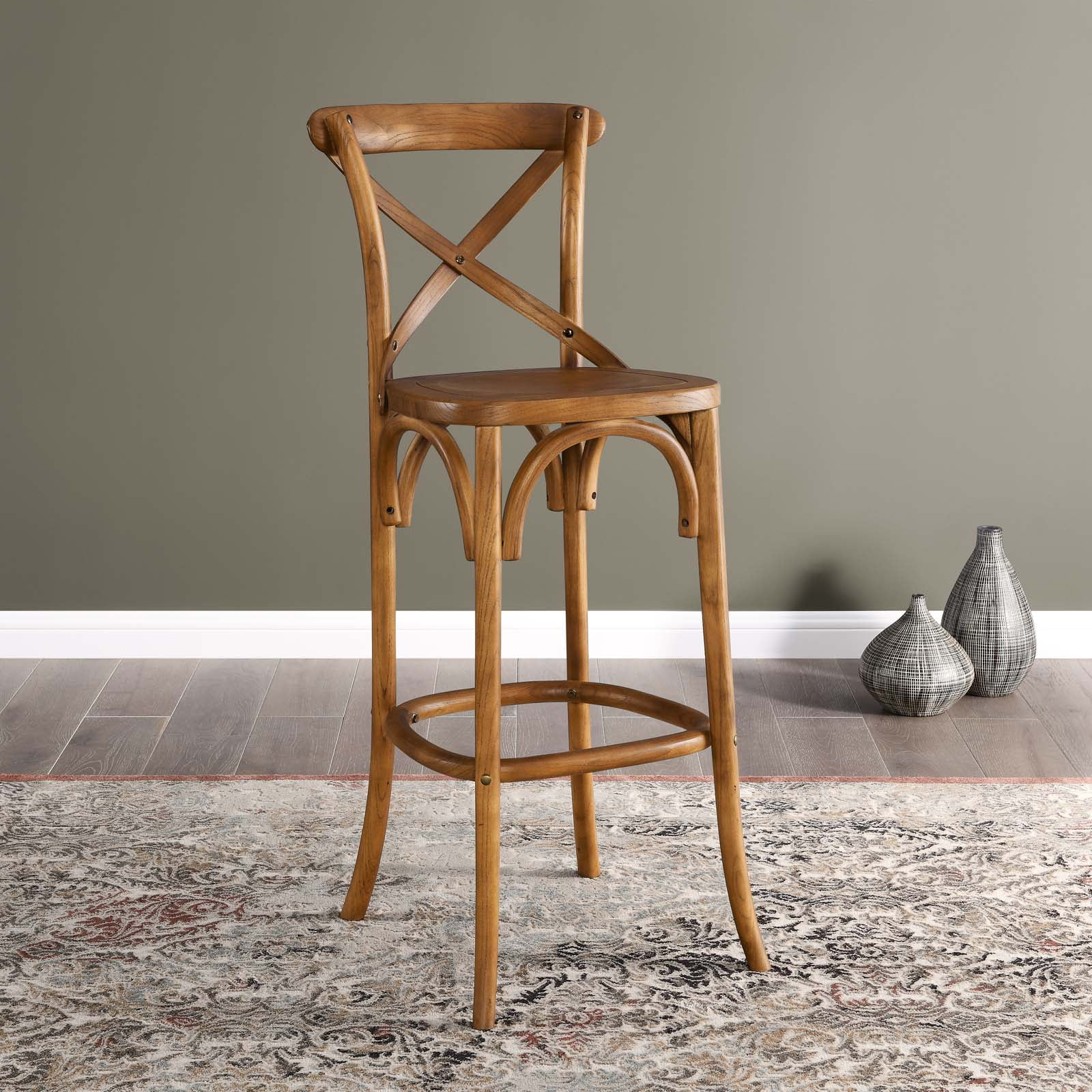 Modway Gear 43.5" Modern Style Elm Wood Bar Stool in Walnut Finish