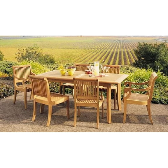Teak Dining Set:6 Seater 7 Pc - 71" Rectangle Table, 4 Armless and 2 Giva Arm / Captain Chairs Outdoor Patio Grade-A Teak Wood WholesaleTeak #WMDSGV9