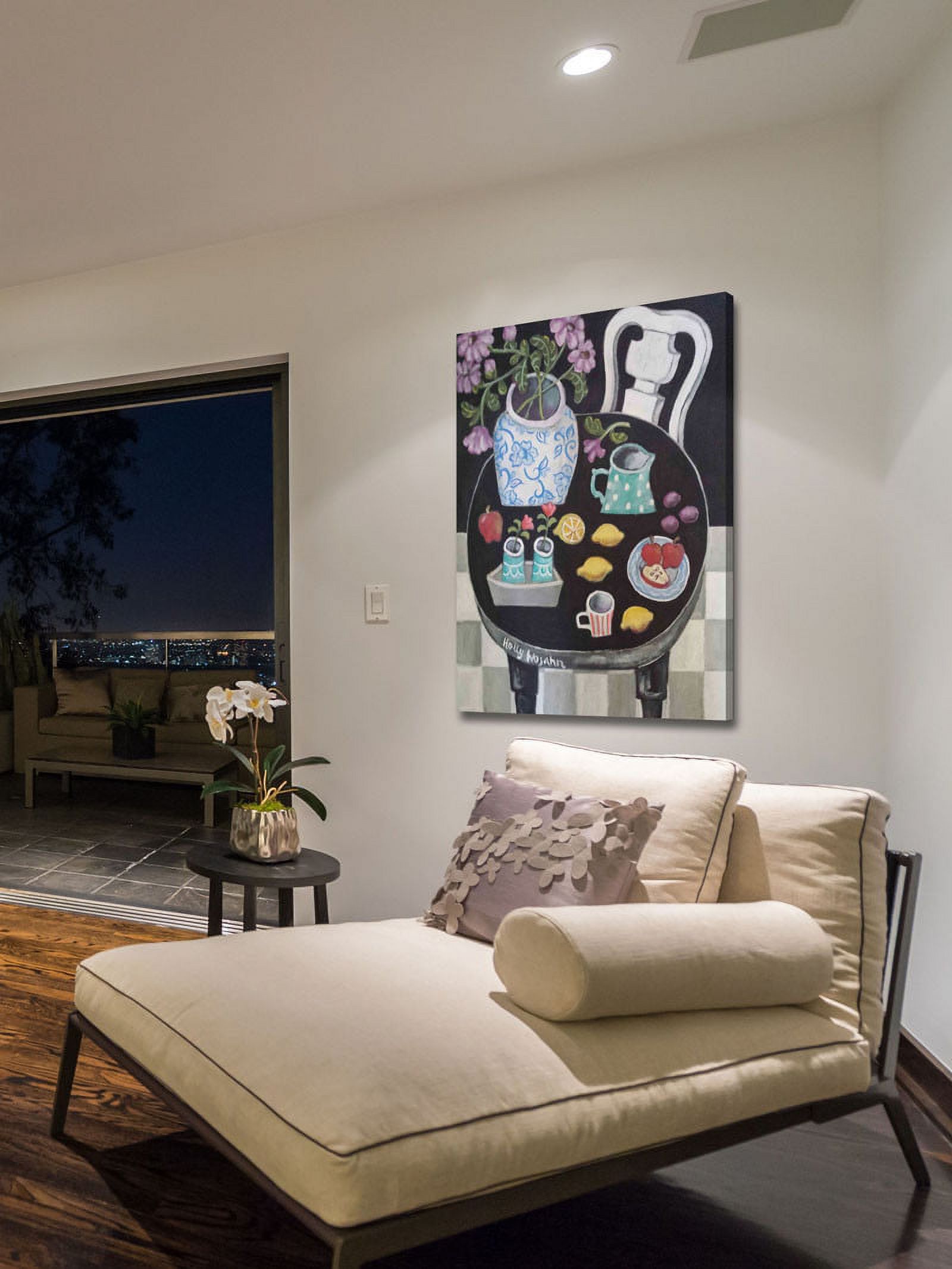 Marmont Hill "Fruit and Flowers on Black Table" Painting Print on Canvas
