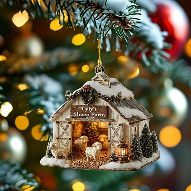 Adornos de granja de pollos 2025. Adorno navideño de madera de gallinero para amantes de los adornos de granja.