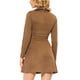 thumbnail image 3 of Vestido asimétrico con cremallera para mujer de ante sintético con solapa y mangas largas en marrón, 3 of 4