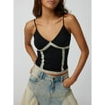 thumbnail image 4 of Women's V Neck Cami Tops Sleeveless Spaghetti Strap Lace Patchwork Camisole Summer Tank Tops, 4 of 7