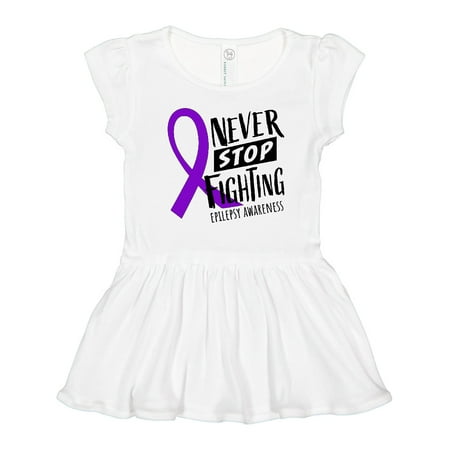 

Inktastic Never Stop Fighting Epilepsy Awareness Purple Ribbon Gift Toddler Girl Dress