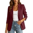 thumbnail image 2 of sdhkgrrt Women's Long Sleeve Button Down Blazer Fall Open Front Business Work Casual Suit Jackets Solid Basic Office Outfits Tops, Wine XL, 2 of 7