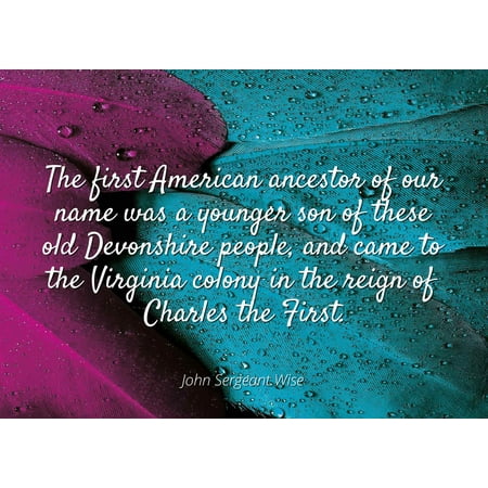John Sergeant Wise - The first American ancestor of our name was a younger son of these old Devonshire people, and came to the Virginia colony in the reig - Famous Quotes Laminated POSTER PRINT (Best Old People Names)