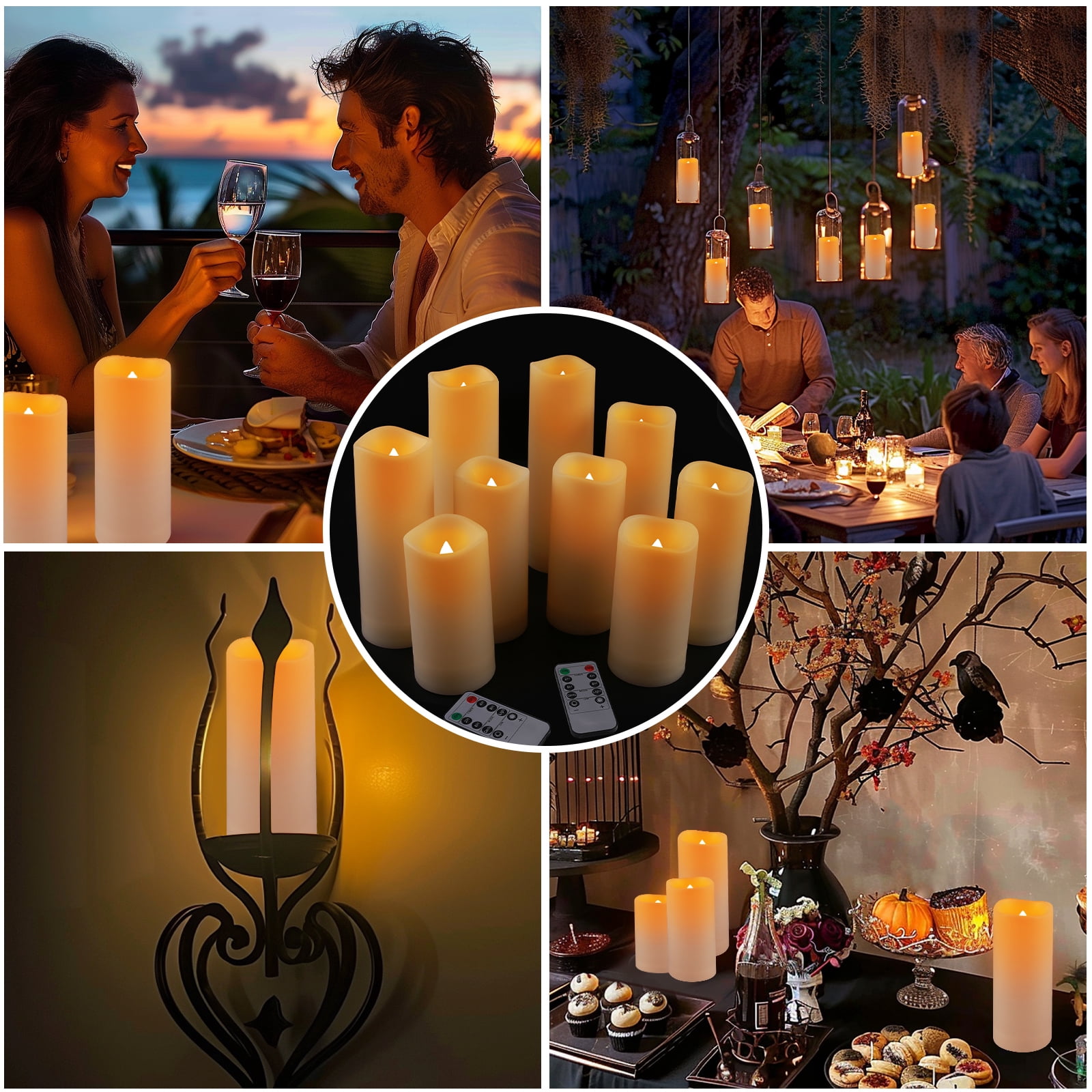 Debonair Flameless Waterproof Led Candles, Battery Operated Flameless Pillar Candles with 10-Key Remotes and Cycling 24 Hours Timer For Outdoor, Indoor, Wedding Décor, Exquisite Pack of 12 (4 size)
