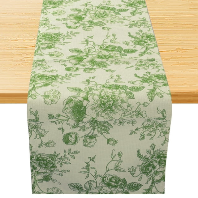 Camino de Mesa Floral Único Bargains 13x72 Pulgadas Verde Camino de Mesa de Granja Caminos de Mesa de 72 Pulgadas de Largo para Decoraciones de Hogar con Impresión de Flores Vintage