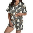 thumbnail image 2 of FDGIU Halloween Pajamas Women Halloween Print Casual Turndown Collar Short Sleeve Blouse Button Short Pants Pajamas Suit Soft Sleepshirts, 2 of 6