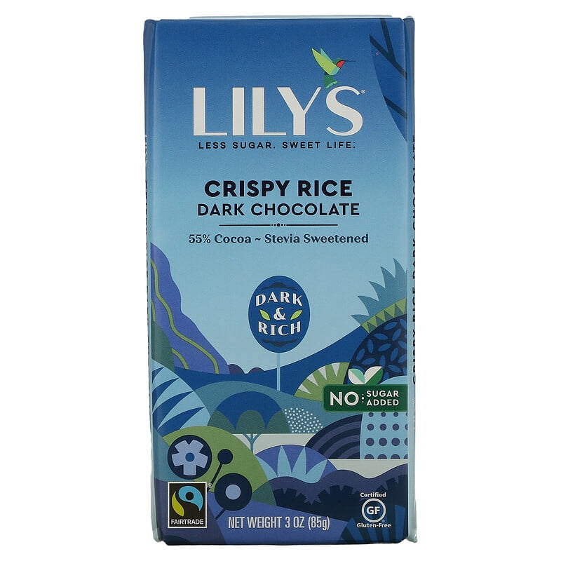 Lily's Sweets, Dark Chocolate Bar, Crispy Rice, 55% Cocoa, 3 oz Pack of 4