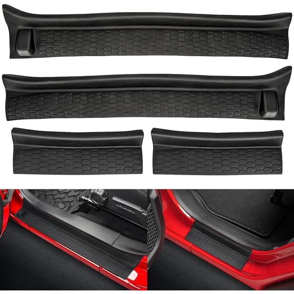 Car Door Sill Protector for Jeep Wrangler JL JLU 2018-2024 & Gladiator JT 2020-2024, Anti-Scratch Rubber Threshold Guards, Non-Slip Adhesive Door Entry Protectors, 4-Piece Set