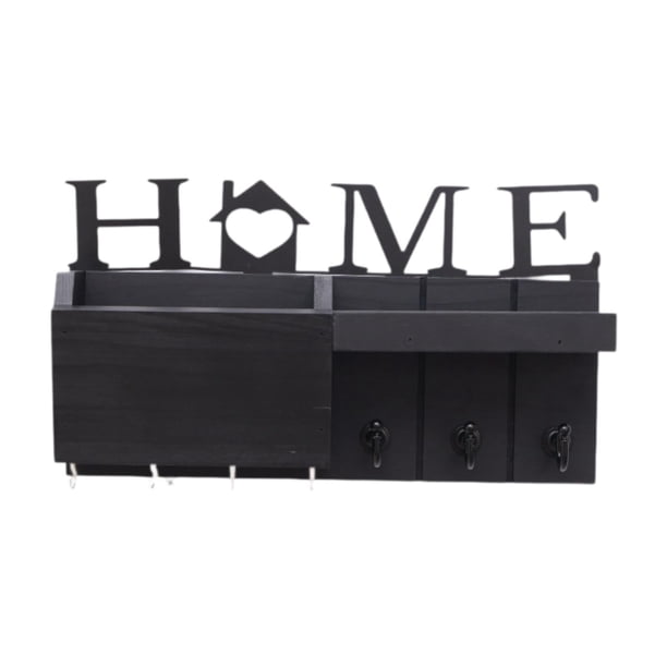 Soporte para llaves, perchero de pared para llaves, decoración, regalo, organizador de madera con gancho, Negro