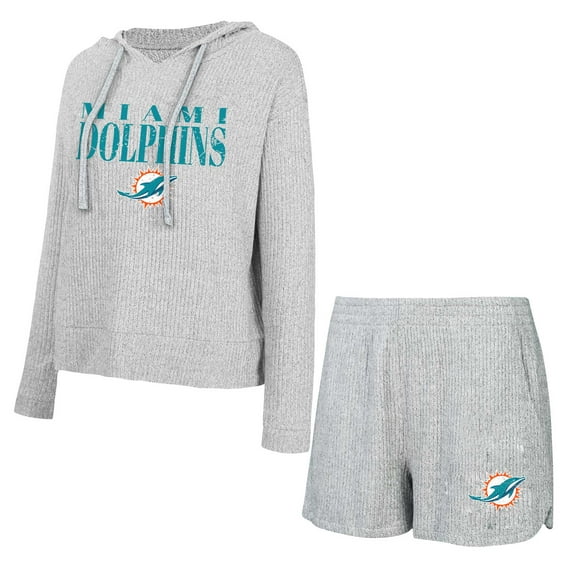 Women's Concepts Sport Gray Miami Dolphins Juniper Long Sleeve Hoodie Top & Shorts Set