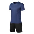 thumbnail image 4 of Avirosel Men's Workout Athletic Set Quick Dry Short Sleeve Round Neck Top and Mesh Drawstring Shorts Navy, 4 of 6