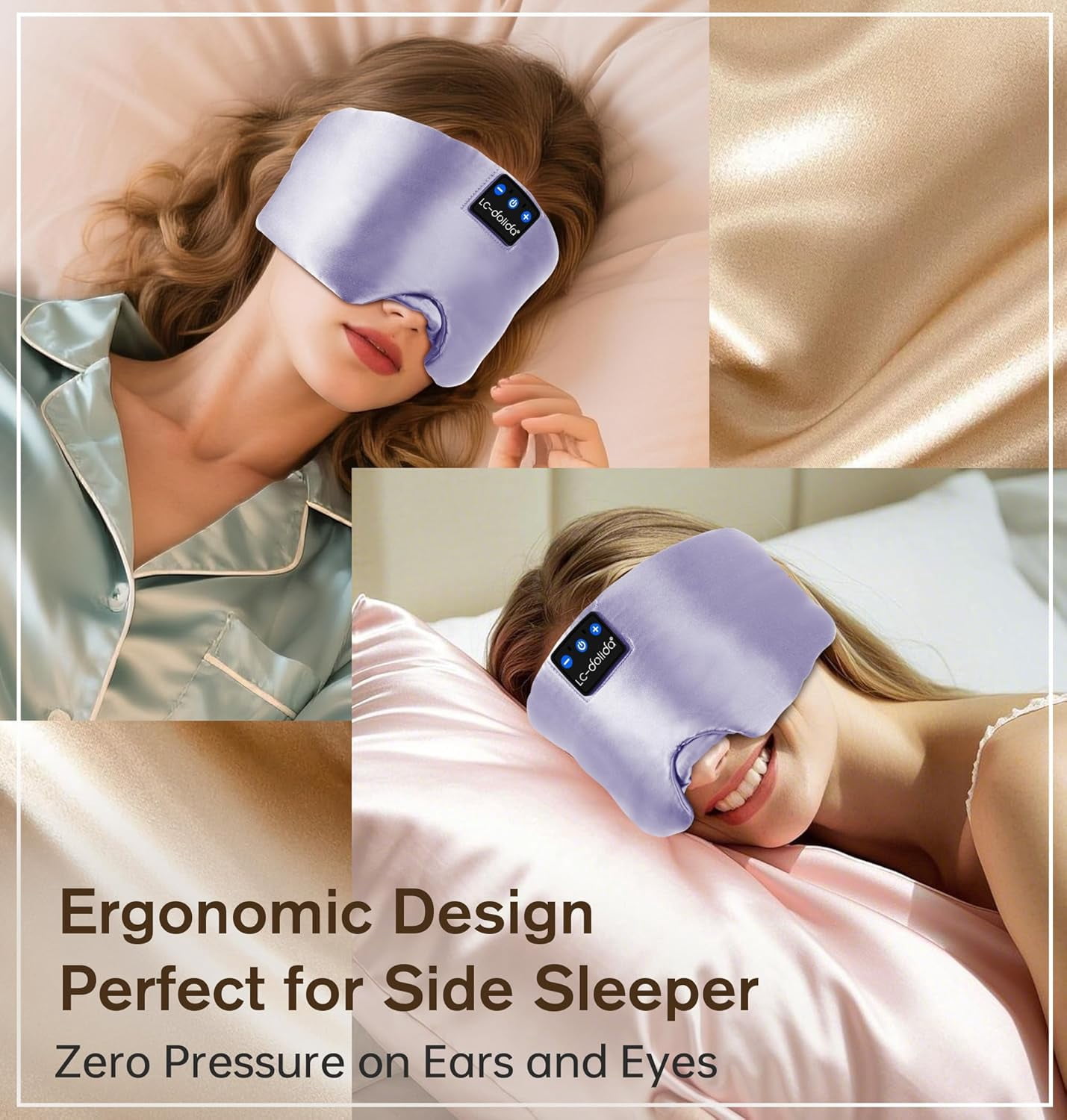 MUSICOZY 3D Sleep Mask with Bluetooth Headphones, Ice Silk Sleep Headphones with Bluetooth 5.4, Total Blackout Eye Mask for Sleeping, Sleep Soft Mask for Women Men, All Night Sleep, Travel Gift
