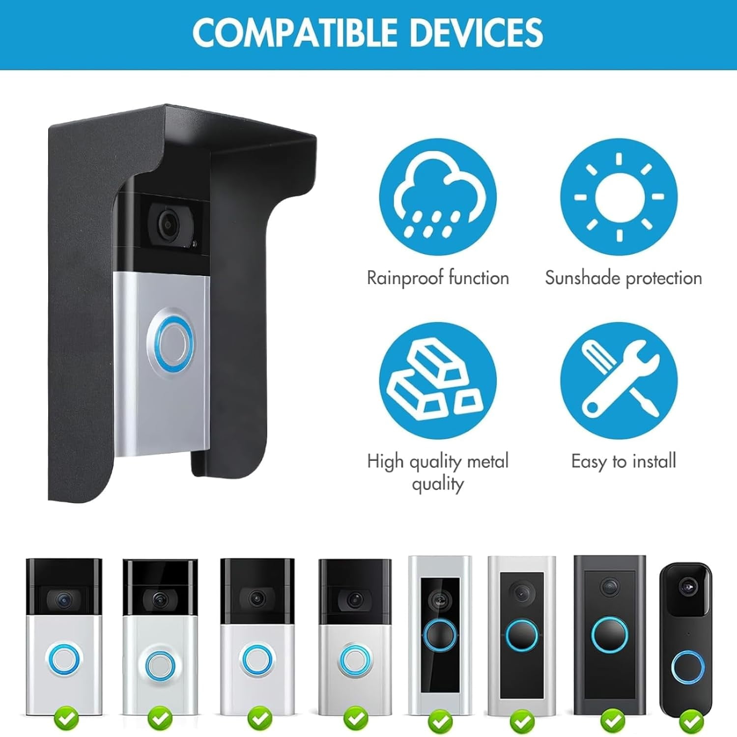 ABPETE doorbell cover,Waterproof Video Doorbell Cover, Anti-Glare Doorbell Rain Cover Durable Camera Doorbell Cover for Video Doorbell, Fingerprint Lock, Camera Doorbell