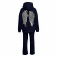 thumbnail image 5 of JHHLSF Women's Outfit Sets Hoodies Rhinestone Angel Wings Pullover Unisex Adult Long Sleeve Sweatshirt Sweatpants with Drawstring Pocket Navy,XL, 5 of 7