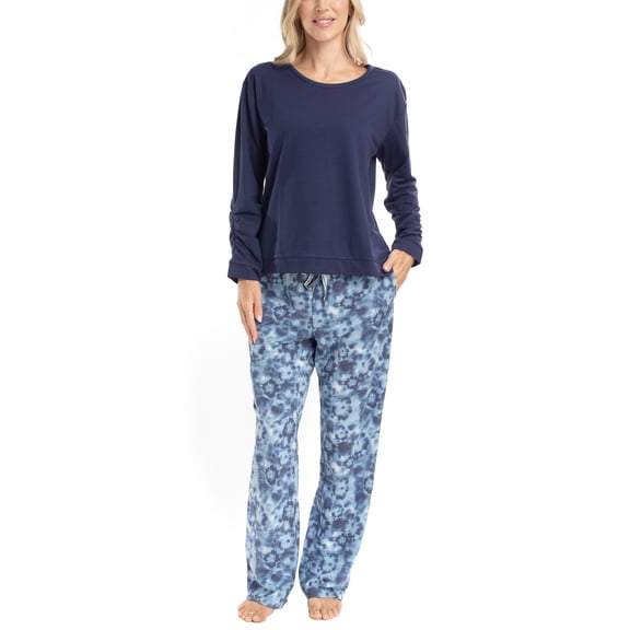 MUK LUKS Womens Pajama 2-Piece Set, Super Soft Long Sleeve Shirt and Pants, Sweater Weather, Pijama De Mujer, Blue TieDye, XL