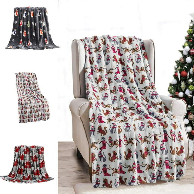 Fiudx Manta Navideña, Diseño Gris Festivo, Suave Poliéster, Cómoda, Decoración Navideña, Ideal para Sofá o Dormitorio, Lavable, 70 X 100 Cm.