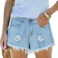 thumbnail image 6 of hoksml Women's High Waist Distressed Denim Shorts, Frayed Hem Jean Shorts, Casual Ripped Denim Shorts, 6 of 8