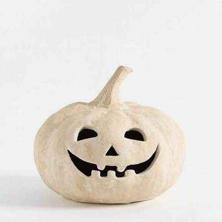 Hallowmas Handcrafted Jack-O'-Lantern - Artisanal Halloween Decor with Hand-Carved Details | Kiln-Fired Clay Pumpkin for Fall Displays, 1X Pumpkin Ornament 1X Light String (Without Batteries)