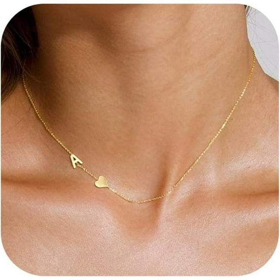 Dainty Gold Initial Necklaces For Women,14K Gold Plated Sideways Letter Necklace Personalized A-Z Name Heart Choker Necklace Tiny Cute Monogram Necklace Jewelry Gift[o5822]