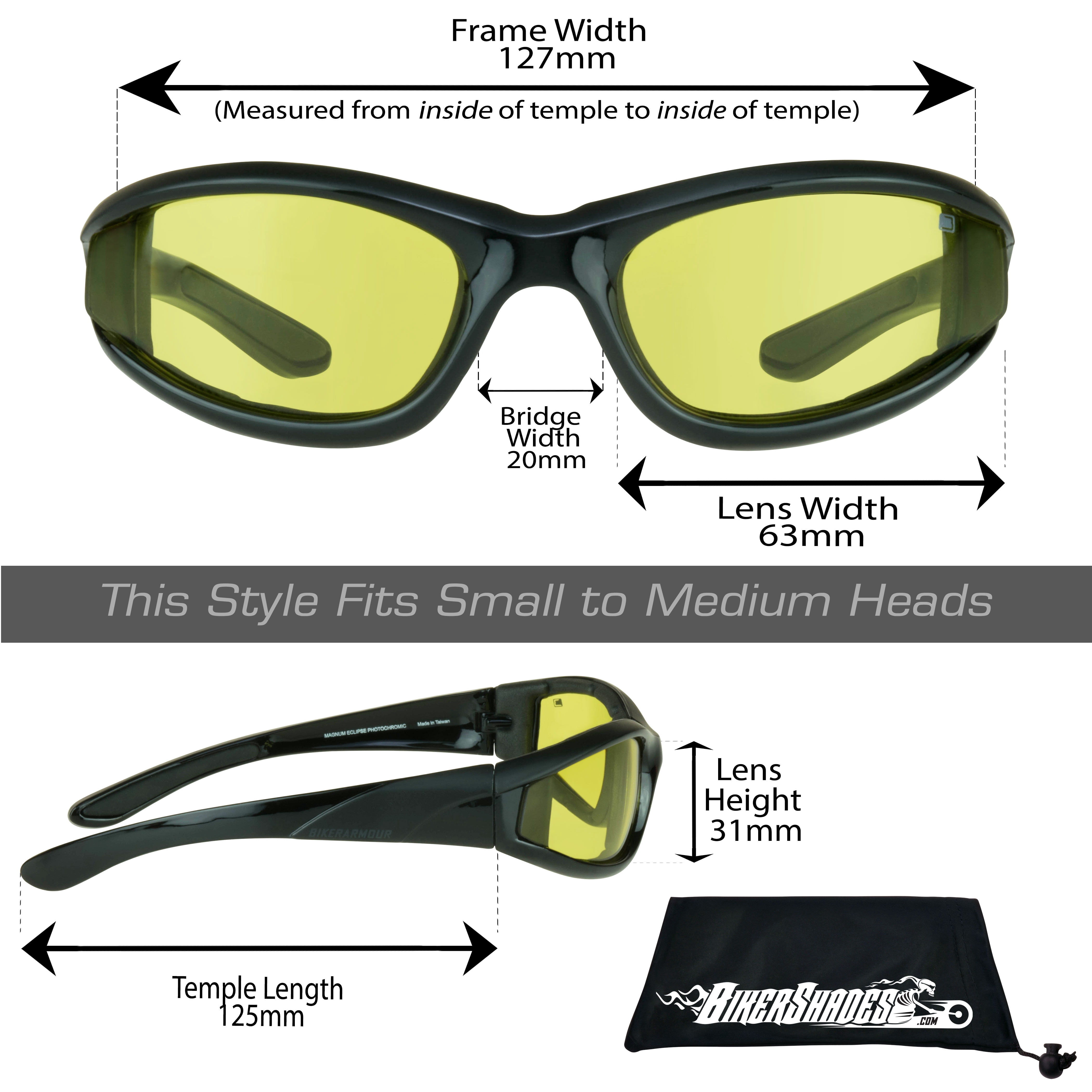 Bikershades Motorcycle Transitional Sunglass Day Night Riding Photochromic Black Yellow