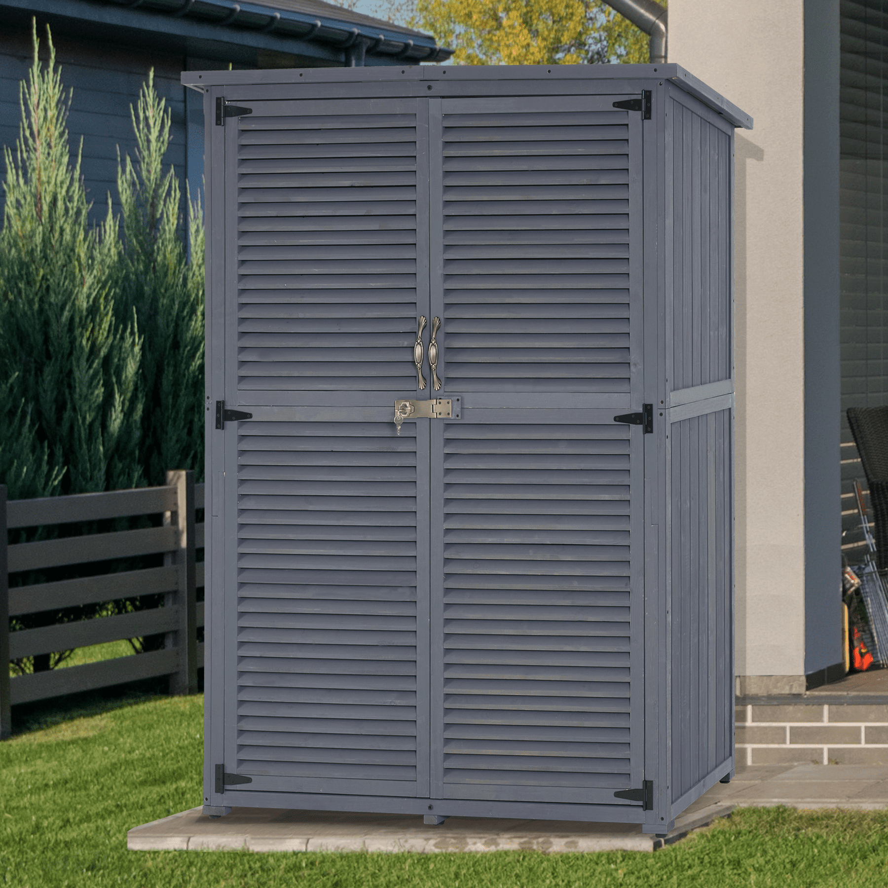MCombo Outdoor Wood Storage Cabinet, Garden Tool Shed 1900