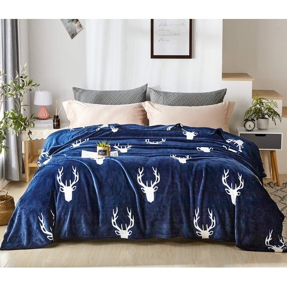 DAKANG Plush Blanket Queen Size(90" x 90"), Flannel Fleece Blanket, Soft Microfiber Cozy Lightweight Solid Color Bed Couch Blanket for All Season, Deer