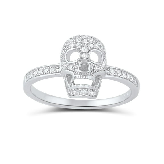 Sterling Silver Micro Pave Cz Skull Ring for Women and Teens - Size 6