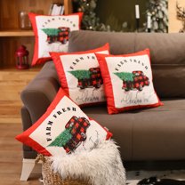 Christmas Truck Decorative Throw Pillow Set of 4 Square 18 in. x 18 in. Red & White for Couch, Bedding