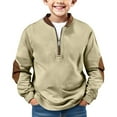 thumbnail image 2 of CCRFTGI Boys Quarter Zip Pullover Casual Long Sleeve Shirt Trendy Fall Spring Size 13-14 Pullover Tops Soft Waffle Shirts Beige 7-8Y, 2 of 4