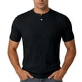 thumbnail image 4 of Shirts for Men, Men's Ribbed Knit T-Shirts Short Sleeve Plus Size Casual Notch V Neck Muscle Slim Fit Basic Tee Top Summer Everyday Wear Black XXL, 4 of 5