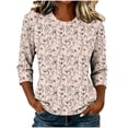 thumbnail image 3 of Tqyyweavej Womens 3/4 Sleeve Shirts Plus Size Printed Crew Neck Tops Loose Fit Casual V Neck Blouses, Gifts for Women S-5XL, 3 of 8