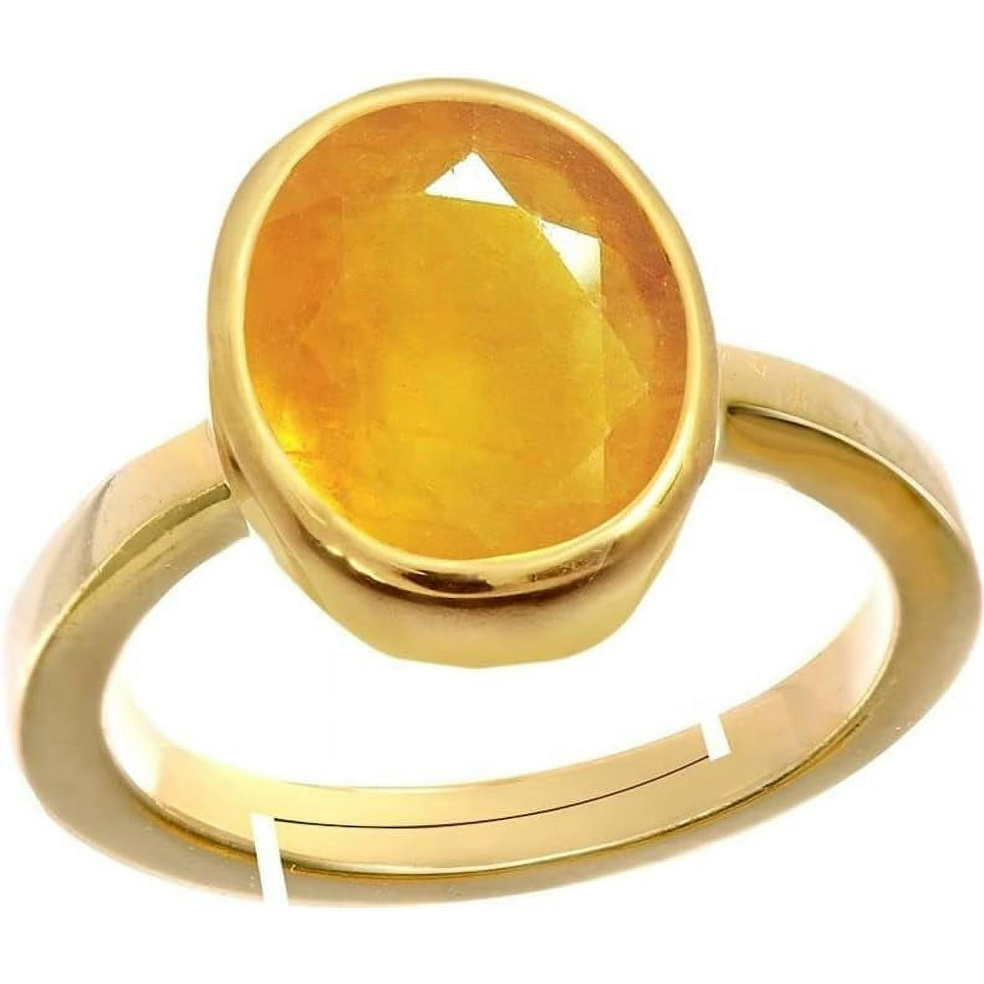 5.25 Carat Yellow sapphire Pukhraj Stone Original Certified Gold Plated Adjustable Woman Man Ring