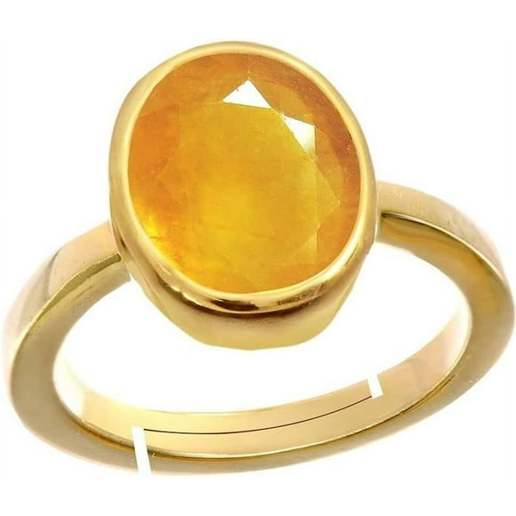 5.25 Carat Yellow sapphire Pukhraj Stone Original Certified Gold Plated Adjustable Woman Man Ring