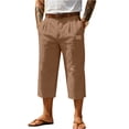 thumbnail image 2 of Domuza Capri Pants for Men Business Casual Dress Pants Summer Linen Wide Leg Pant Trendy Pleated Beach Pant Light Brown XL, 2 of 4