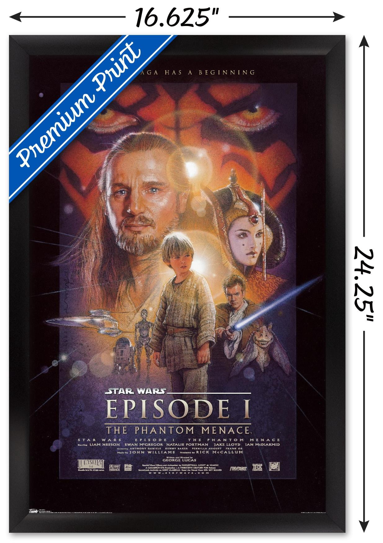 Star Wars: The Phantom Menace - One Sheet Wall Poster, 14.725" x 22.375", Framed