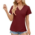 thumbnail image 2 of WREESH Elegant Summer Tunic Tops for Women Dressy Casual with Solid Color V-Neck Wine, 2 of 6