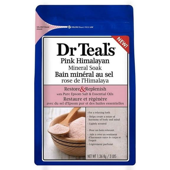 Dr Teal's Restore & Replenish Pure Epsom Salt & Essential Oils, Pink Himalayan 48 oz (Pack of 3)