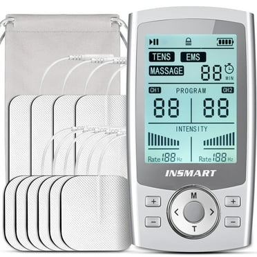 INSMART TENS Unit Rechargeable Muscle Stimulator EMS Dual Channel with 10 Reusable Electrode Pads 60 Modes for Back Neck Pain Muscle Therapy Pain Management Pulse Massager (Upgrade)