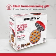 Holstein Housewares 12-Count Cakepop Maker, with Non-Stick Plates & Indicator Lights – Bakes 12 Sweet or Savory Pops Fast, Perfect for Birthday Treats & Holiday Party Snacks, Red