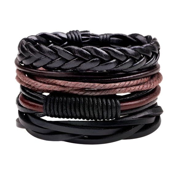 DESIGNICE 4Pcs/Set Men Boys Leather Bracelet Woven Bangles Vintage Male Birthday Gift Jewelry Wristband Mens Leather Bracelet