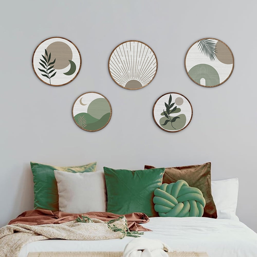 Gmogad Boho Art Wall Decoration Wooden Round Geometric Hanging Wall Decor Boho Home Interior Accent Modern Bohemian Wall Sticker Kids Room Living Room Nursery Creative Wall Art for Bedroom Office