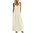 thumbnail image 3 of VBVC Women's Cotton Linen Spaghetti Strap Maxi Dress , Summer Casual Long Dress For Women , Ladies' Loose Fit Beach Vacation Dress with Pockets,Beige,S-2XL, 3 of 7
