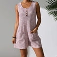 thumbnail image 2 of QATAINLAV Womens Short Jumpsuits with Pockets Casual Waffle Knit Button Front Rompers Solid Color Summer Sleeveless Onesies Shorts Loungewear Pink L Gifts for Mom, 2 of 6