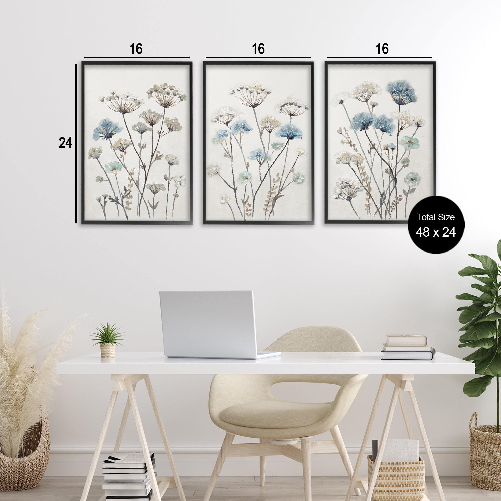 Stupell Industries Neutral & Blue Garden 3 Piece Black Framed Giclee Art Set, design by Patricia Pinto